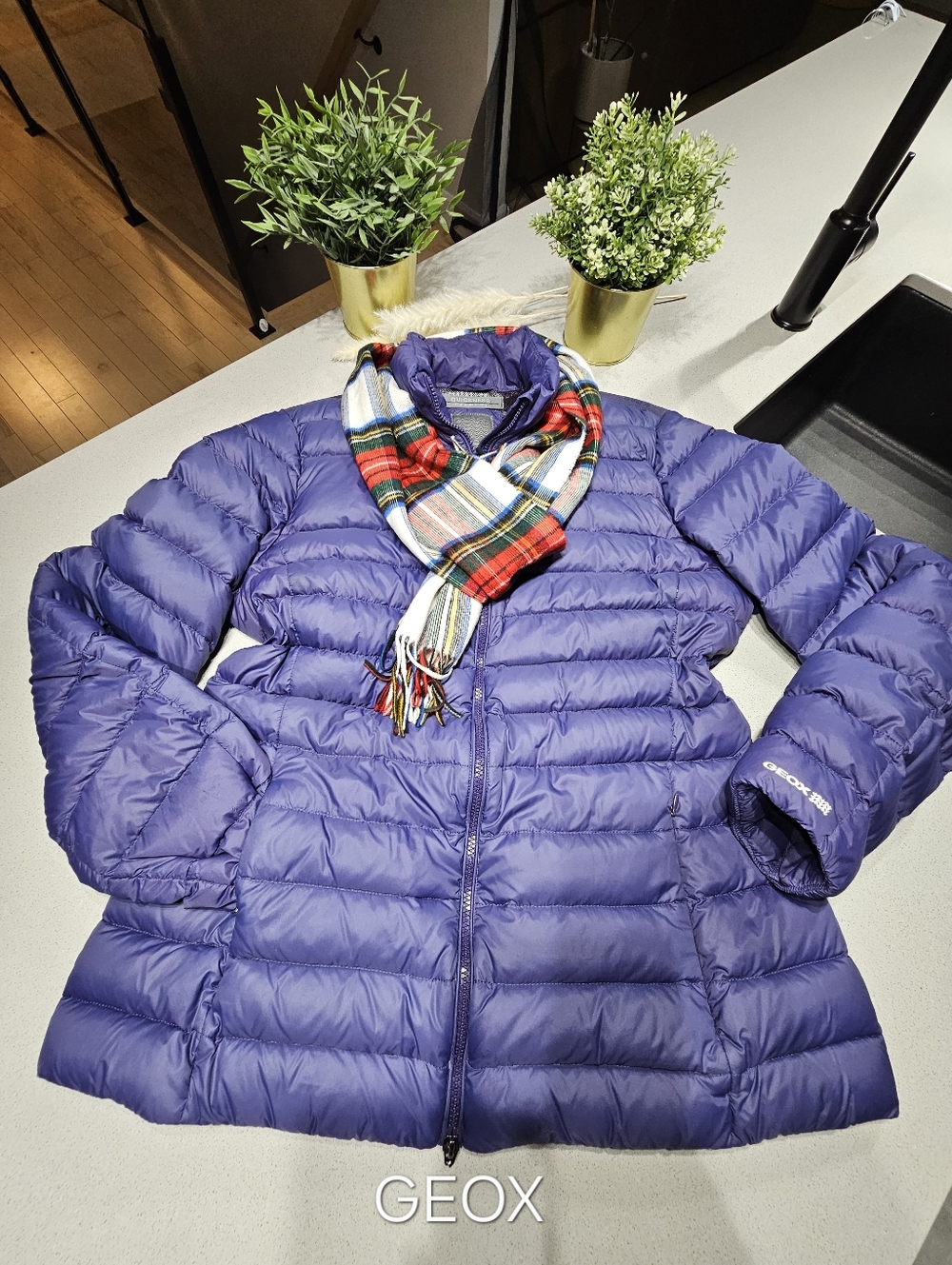 GEOX Impressionant manteau mi-saison bleu haut de gamme en plumes véritable
